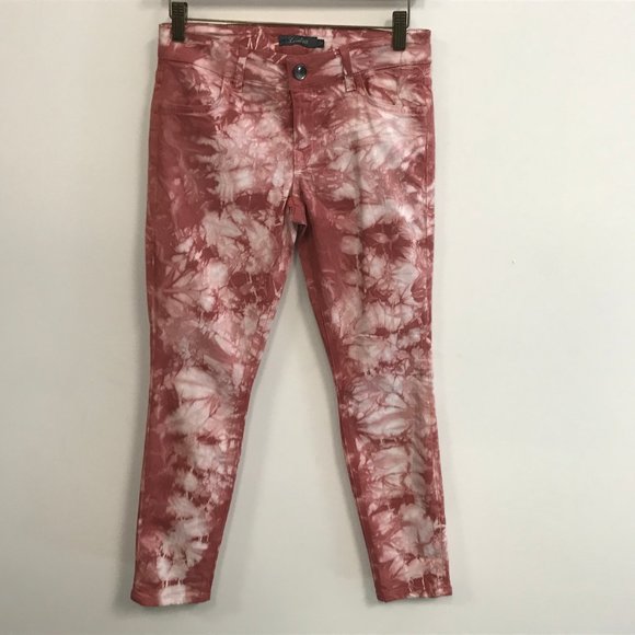 NWOT Level 99 Red White Tie Dye Effect Ankle Jeans - Picture 1 of 3